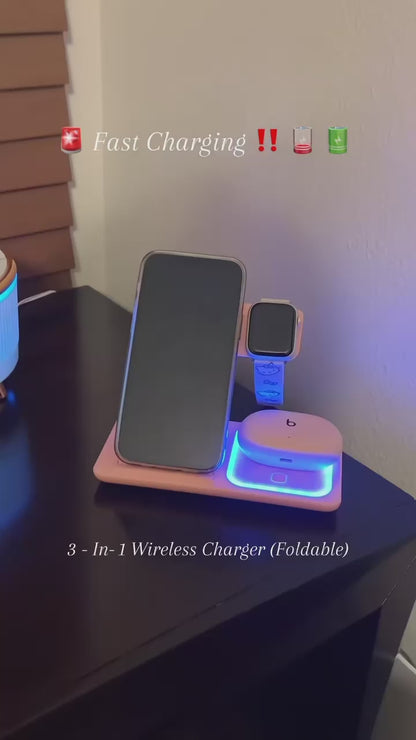 3 In 1 LED Fast Wireless Charger Stand Foldable Charging Station